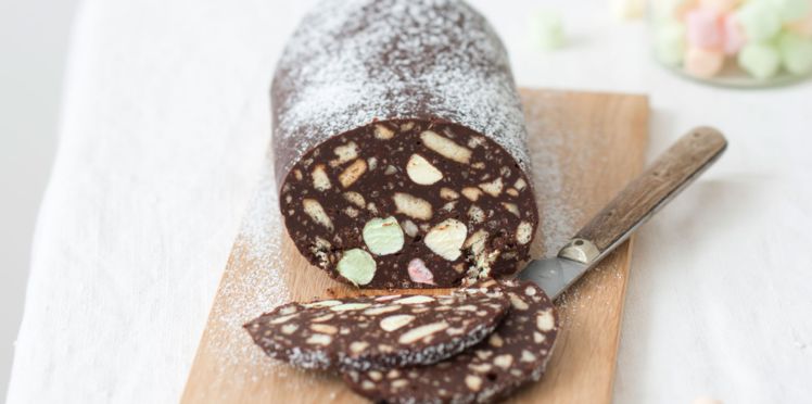 Recette Saucisson de Noël au Chocolat, Chamallow et Petits-Beurre